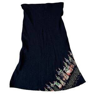 Citron Santa Monica Black Japanese Dolls 100% Silk Textured Midi Skirt M
